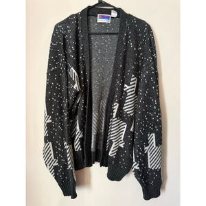 Men’s Sweater Vintage Style Graphix Cardigan XL Black White Geometric